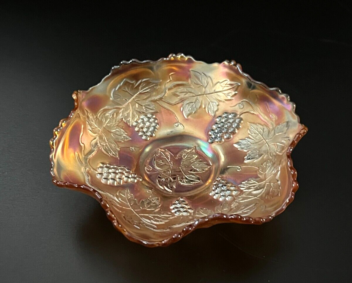 Fenton Iridescent Marigold Carnival Ruffled Edge Glass Candy Dish Fenton Iridescent Marigold Carnival Ruffled Edge Glass Candy Dish