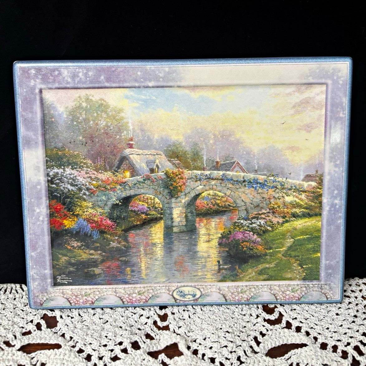 Bradford Exchange Thomas Kinkade Bridges of Life Porcelain Plaque 9x7 1999
