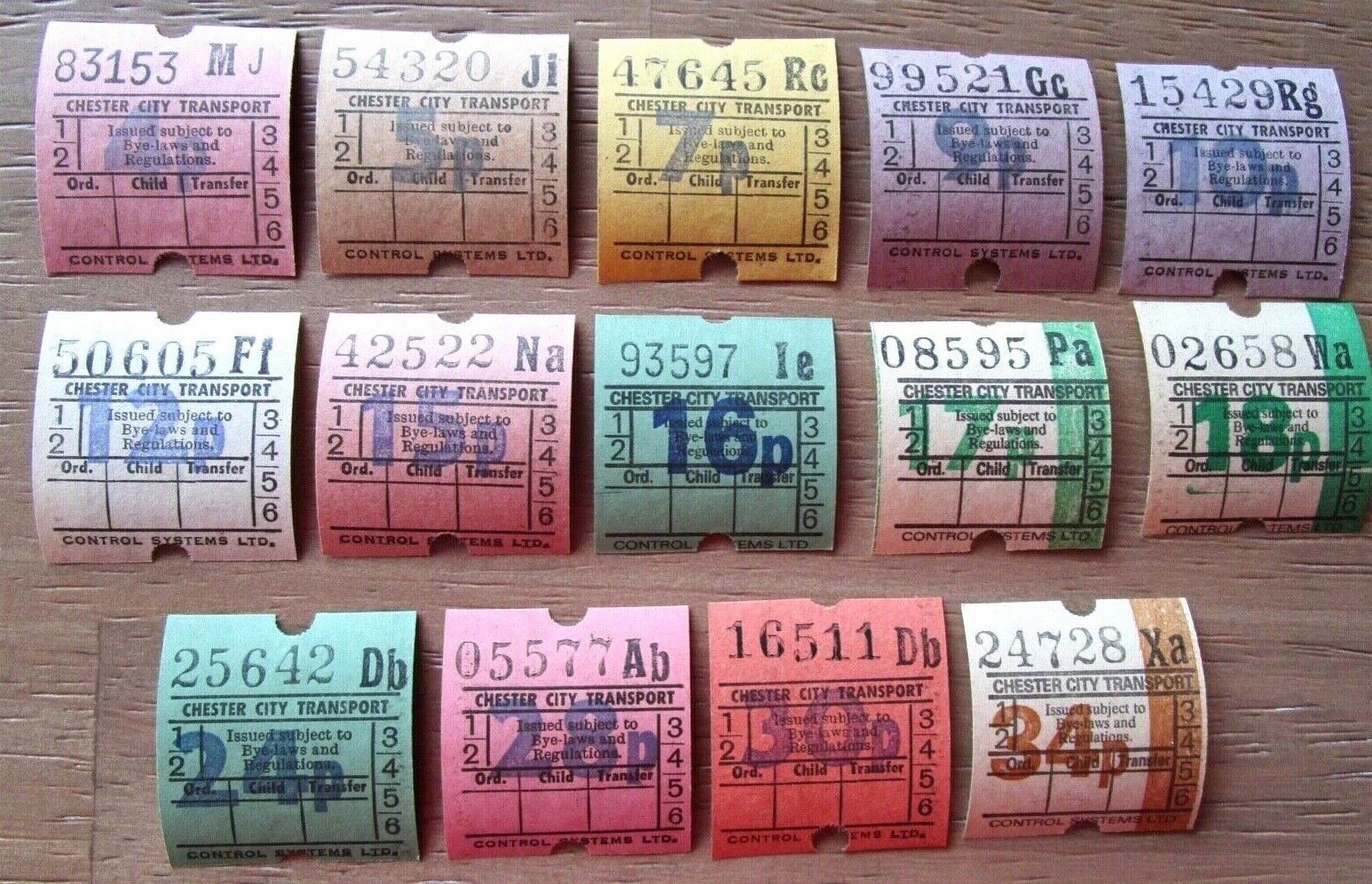 Chester City, UK 14 Vintage Bus Ticket Stubs 4p-34p - MM-2-H