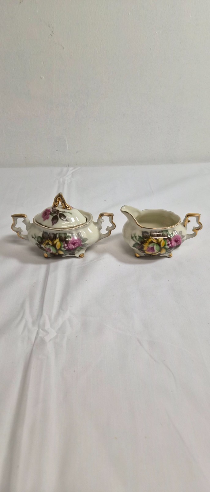 Vintage Japanese porcelain floral cram and sugar set Vintage Japanese porcelain floral cram and sugar set