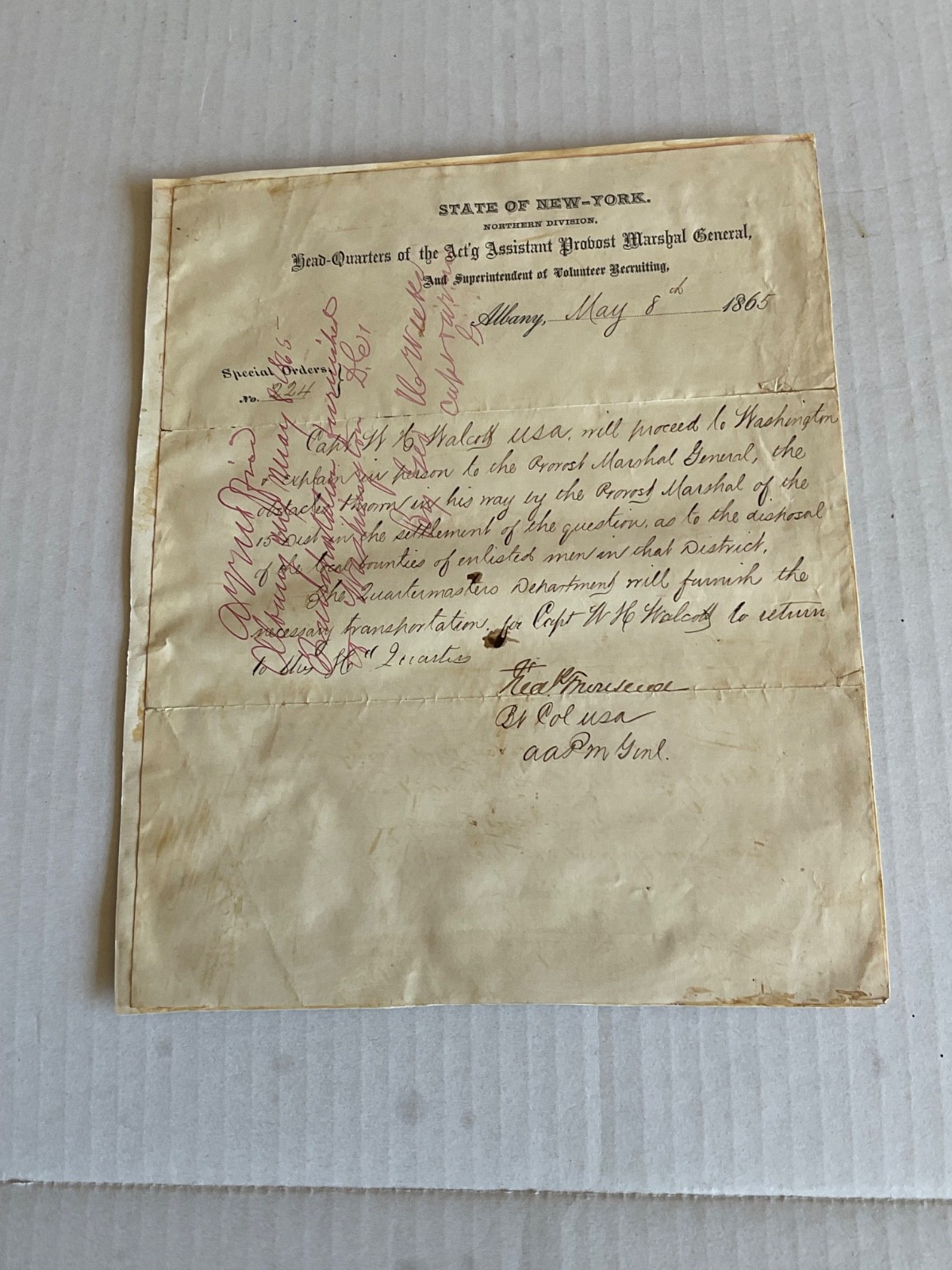 CIVIL WAR 2 DOCUMENTS PROVOST MARSHAL NEW YORK ON STATIONARY AFFIX TO CARDBOARD CIVIL WAR 2 DOCUMENTS PROVOST MARSHAL NEW YORK ON STATIONARY AFFIX TO CARDBOARD