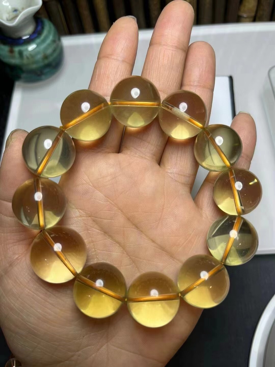 AAAA Grade Natural Yellow Citrine Quartz 20mm Round Bead Elastic Bracelet