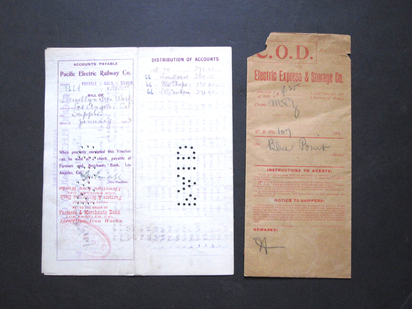 vTg 1890 Los Angeles Pacific Electric Railway & Express Storage COD w/ wax seals