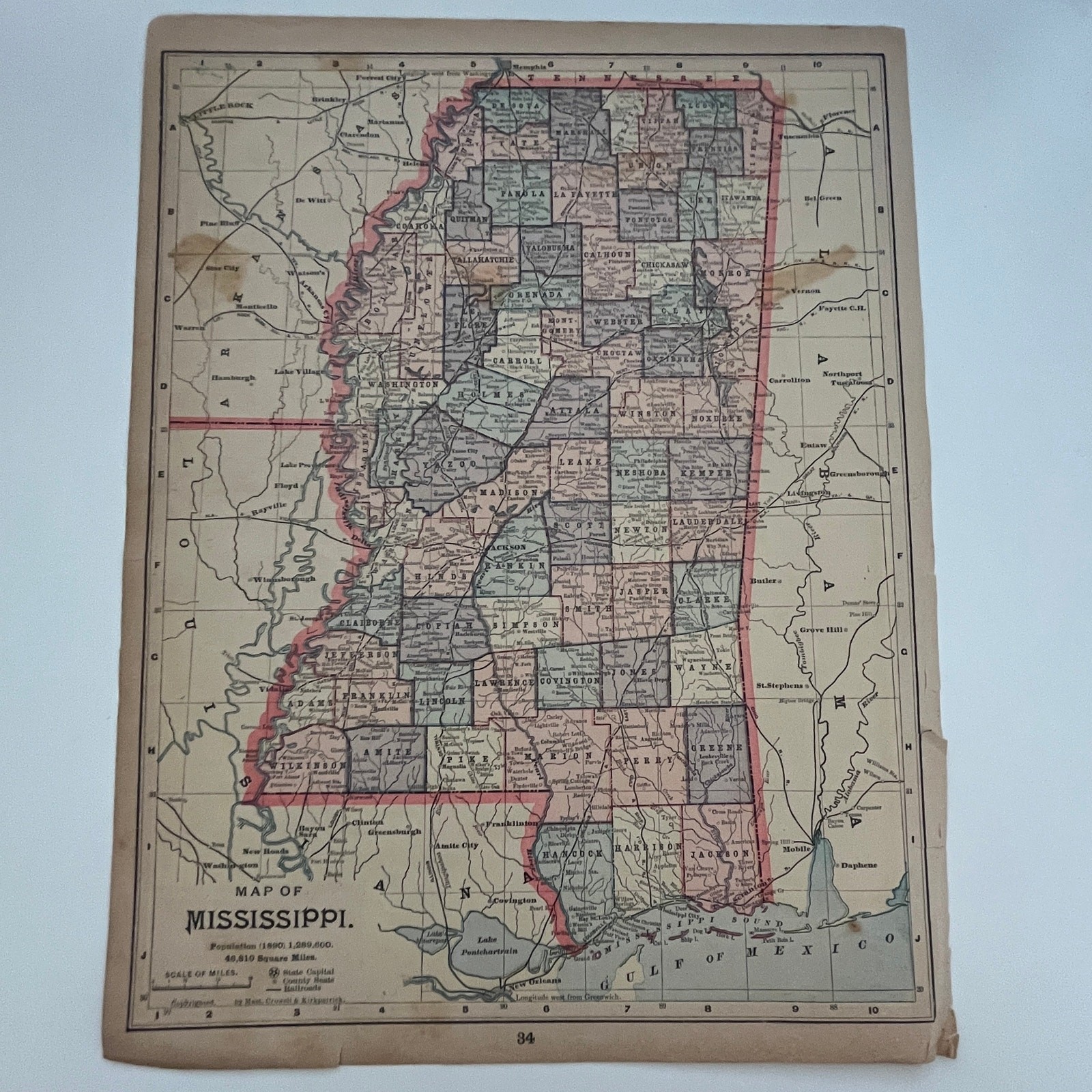 Map of Mississippi and Alabama 1894 Map SV1-6