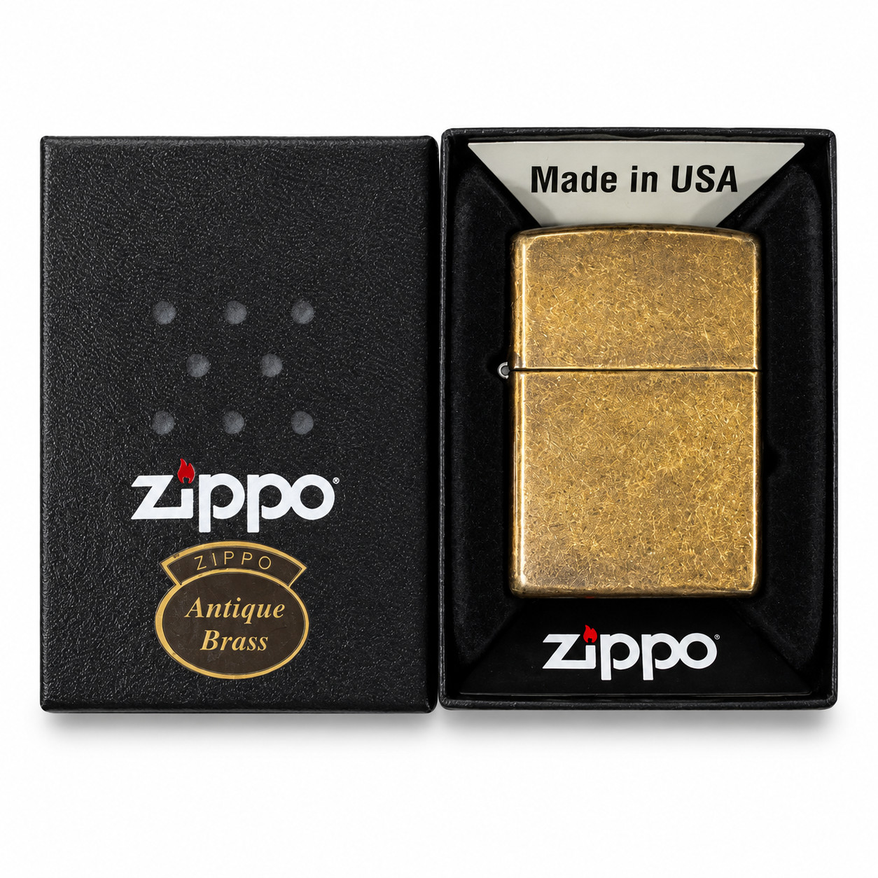 Zippo Antique Brass Windproof Lighter New in Box Made in USA Classic Refillable