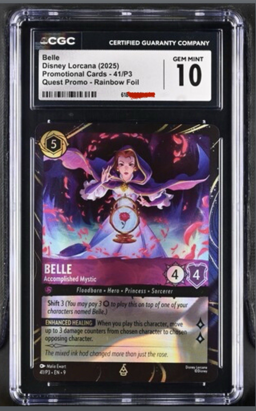 2025 Disney Lorcana Belle Accomplished Mystic 41/P3 EN 9 Quest Promo GEM Cgc 10