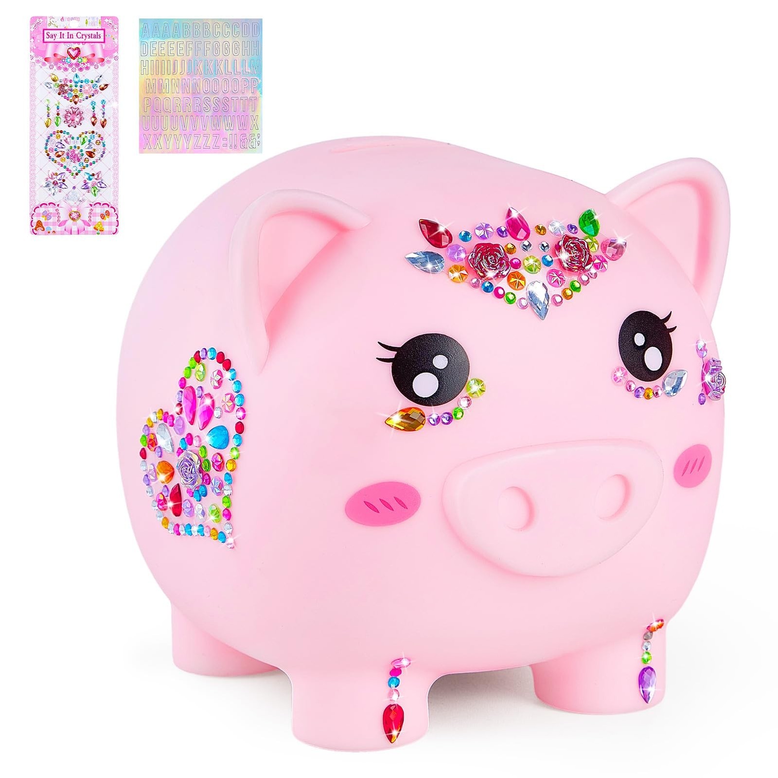 MHJY Large Unbreakable Piggy Bank for Girls Money Bank with DIY Stickers | Pe...