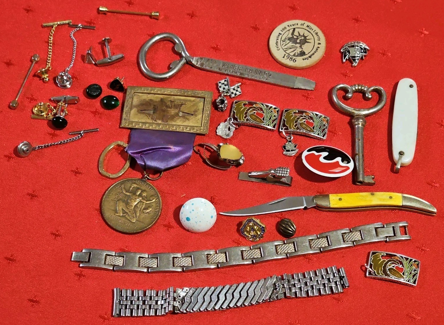 Vintage Junk Lot Sterling Silver Tie Clip Pocket Knives Medal Bracelet More #36