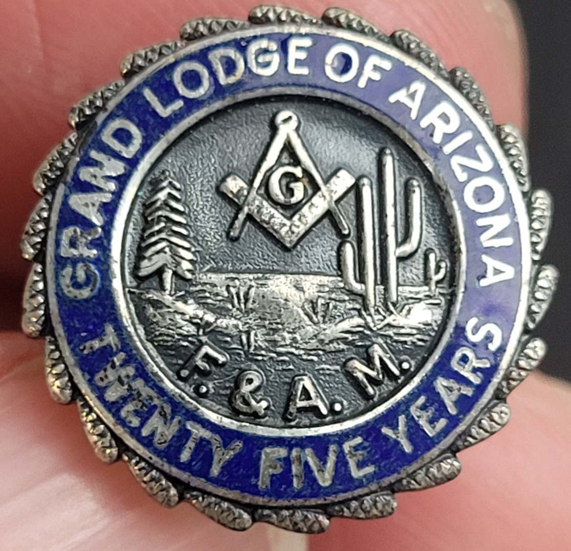 Grand Lodge Arizona Twenty-Five Years Lapel Pin Sterling Silver & Blue Enamel