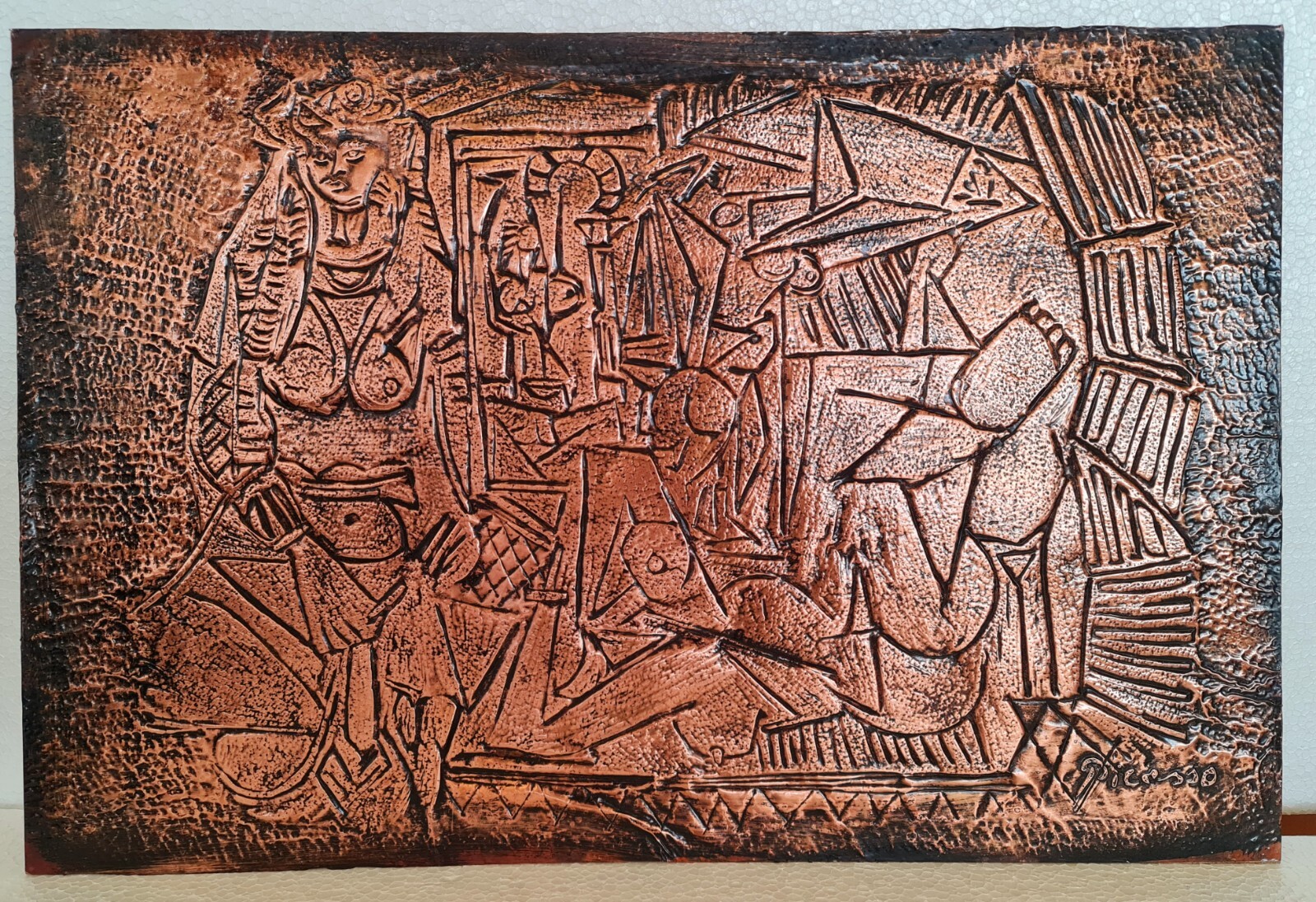 Vintage Pablo Picasso. Handmade Embossed Copper, 60cm x 40cm. Signed. Stamped 