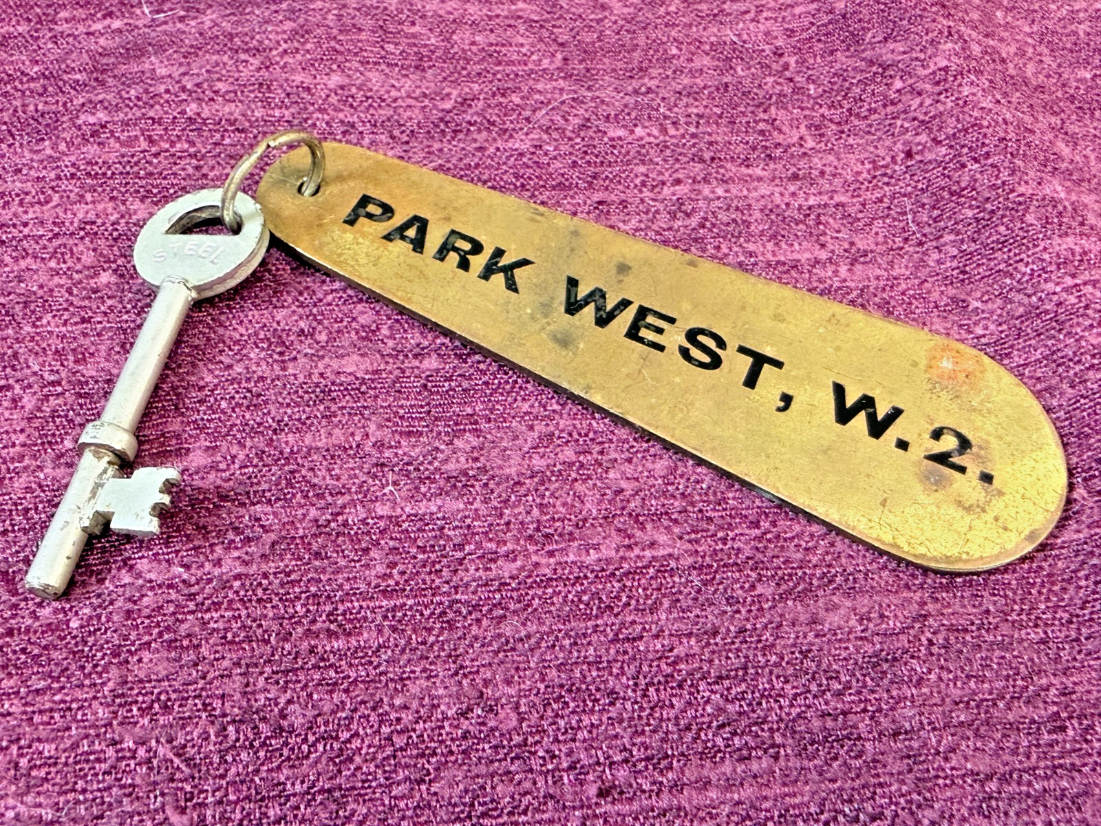 Vintage PARK WEST HOTEL, W.2. Hotel Key & Fob Skeleton Key Rare
