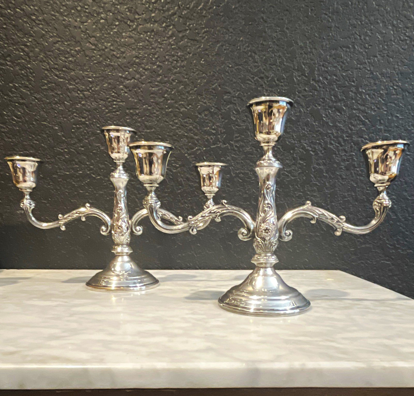 Pair of Vintage Sheridan Silver Plated 3 Candle Holder Candelabras Pair of Vintage Sheridan Silver Plated 3 Candle Holder Candelabras