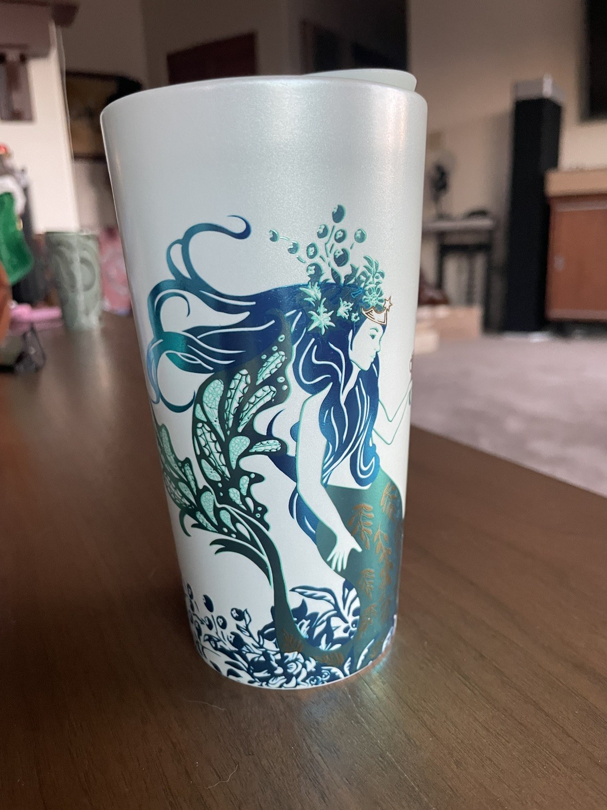 Starbucks Siren Ceramic Mug Tumbler Blue Green Gold Mermaid - 2022, Lid included