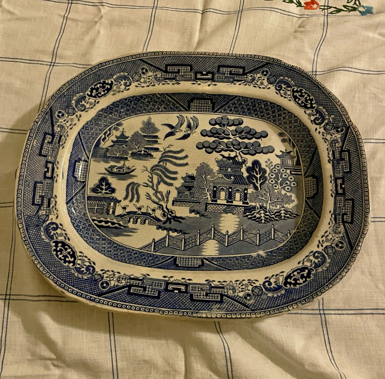 Antique S.W. Blue & White Ironstone Blue Willow Oval Platter 1860’s-1890’s