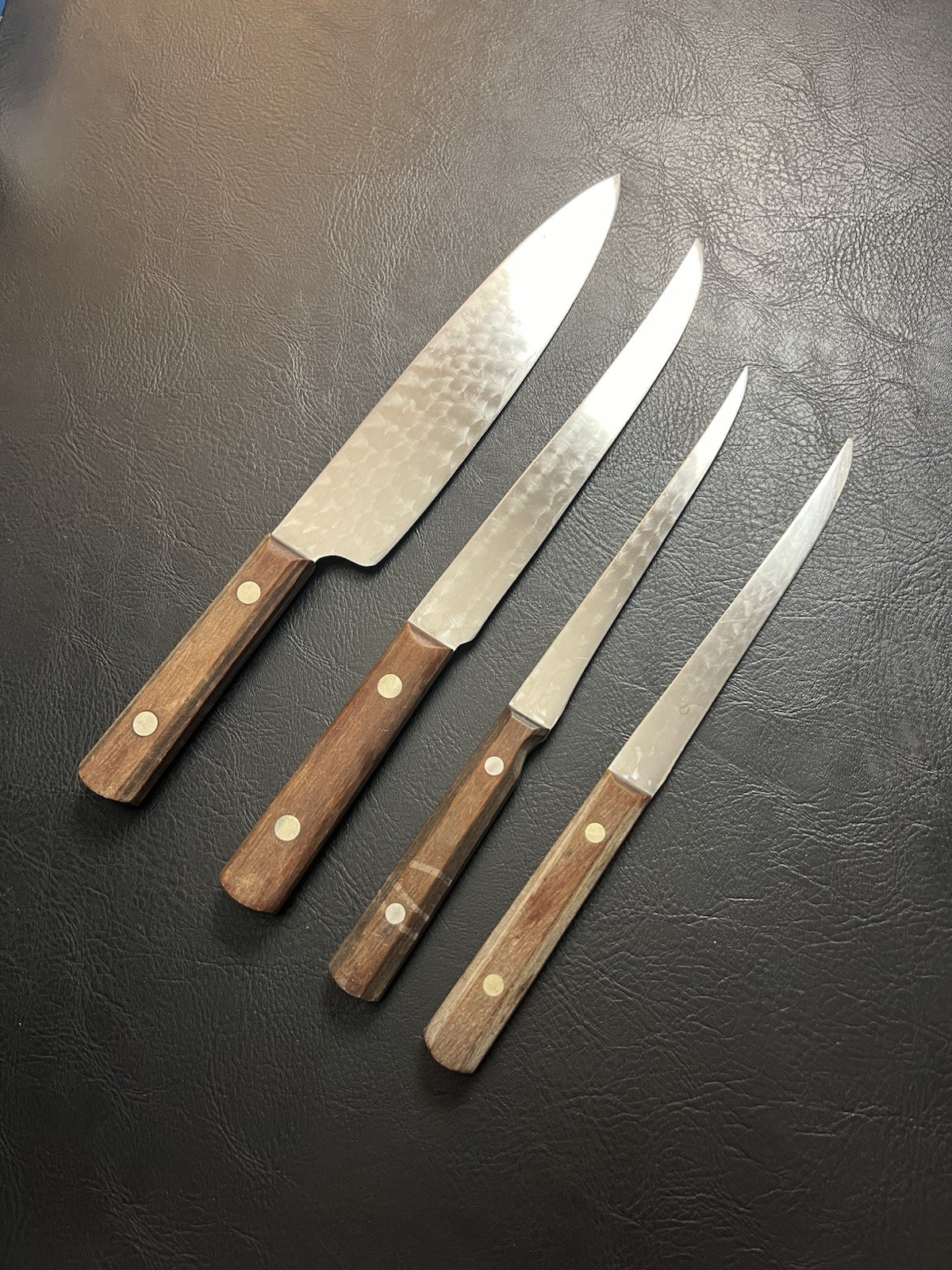 VTG Set of 4 E. WARTHER & SON Dover Ohio Chef Knife Cutlery Wood Swirl Lot Chef