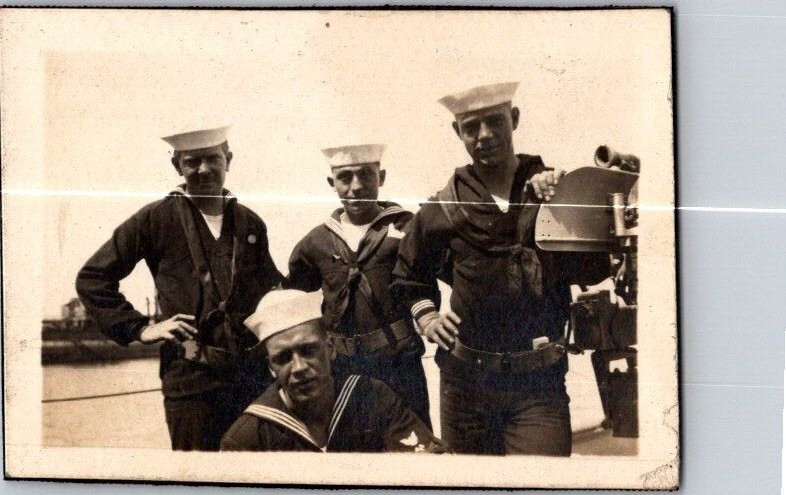 Antique B/W Photograph Photo 4 USA Sailors on Deck of Ship 3 1/4\