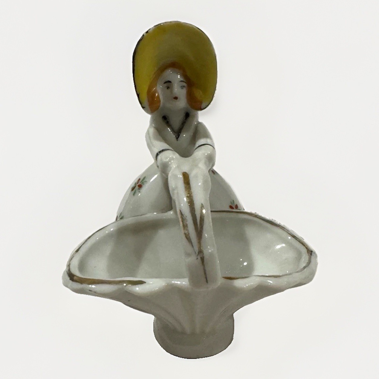 Vintage Nippon Japan Glazed Porcelain Woman with Basket Figurine 3 1/4 Vintage Nippon Japan Glazed Porcelain Woman with Basket Figurine 3 1/4