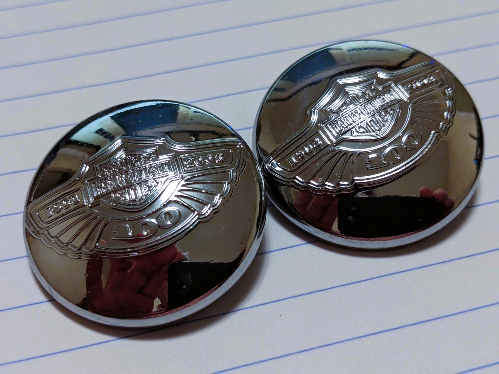 Matched Set of 2 Harley Davidson 100th Anniversary Hand Grip End Caps PERFECT