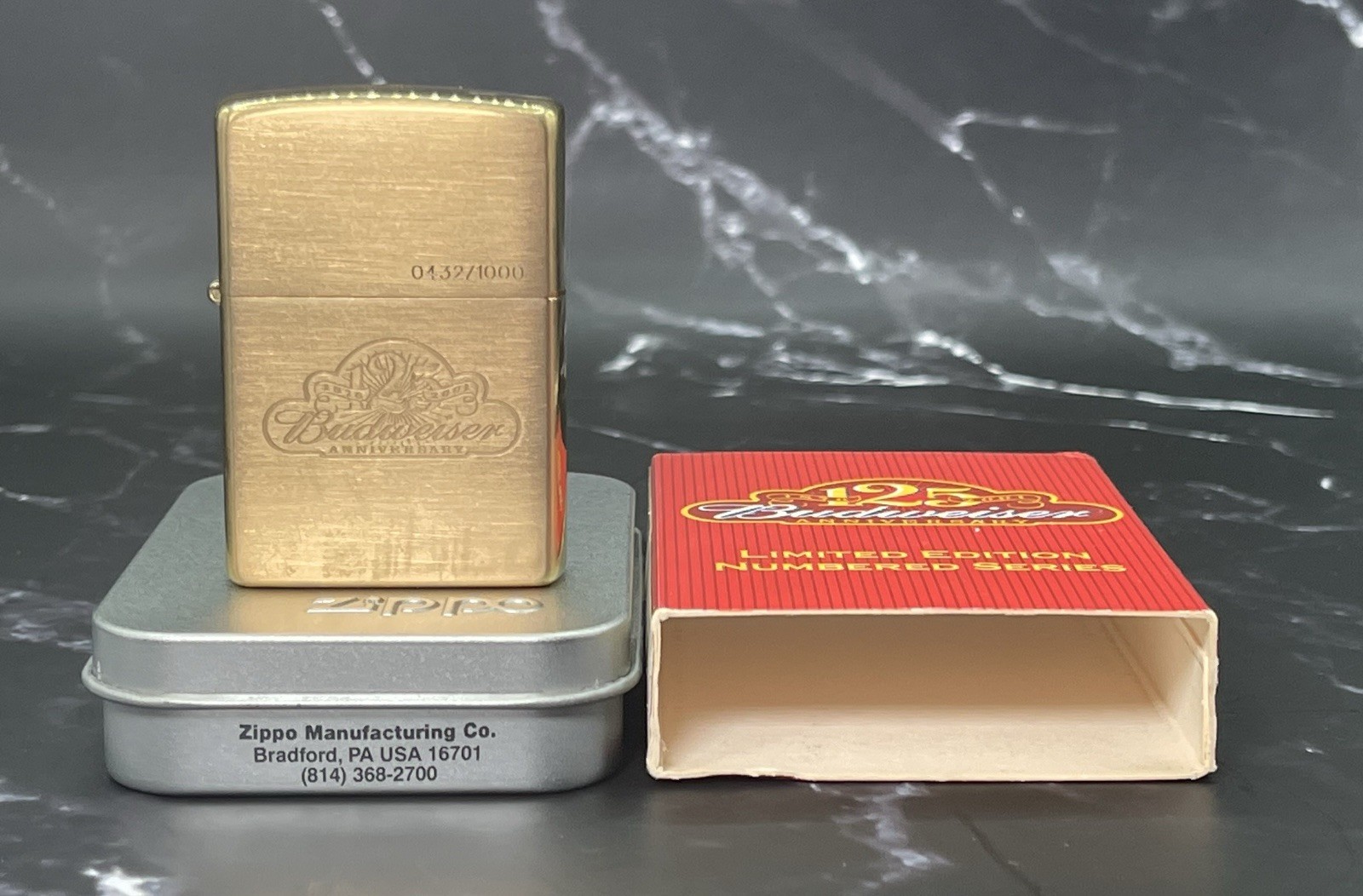 RARE #0132/1000 Budweiser 125th Anniversary Zippo Lighter - 2001 High Polish Bra RARE #0132/1000 Budweiser 125th Anniversary Zippo Lighter - 2001 High Polish Bra