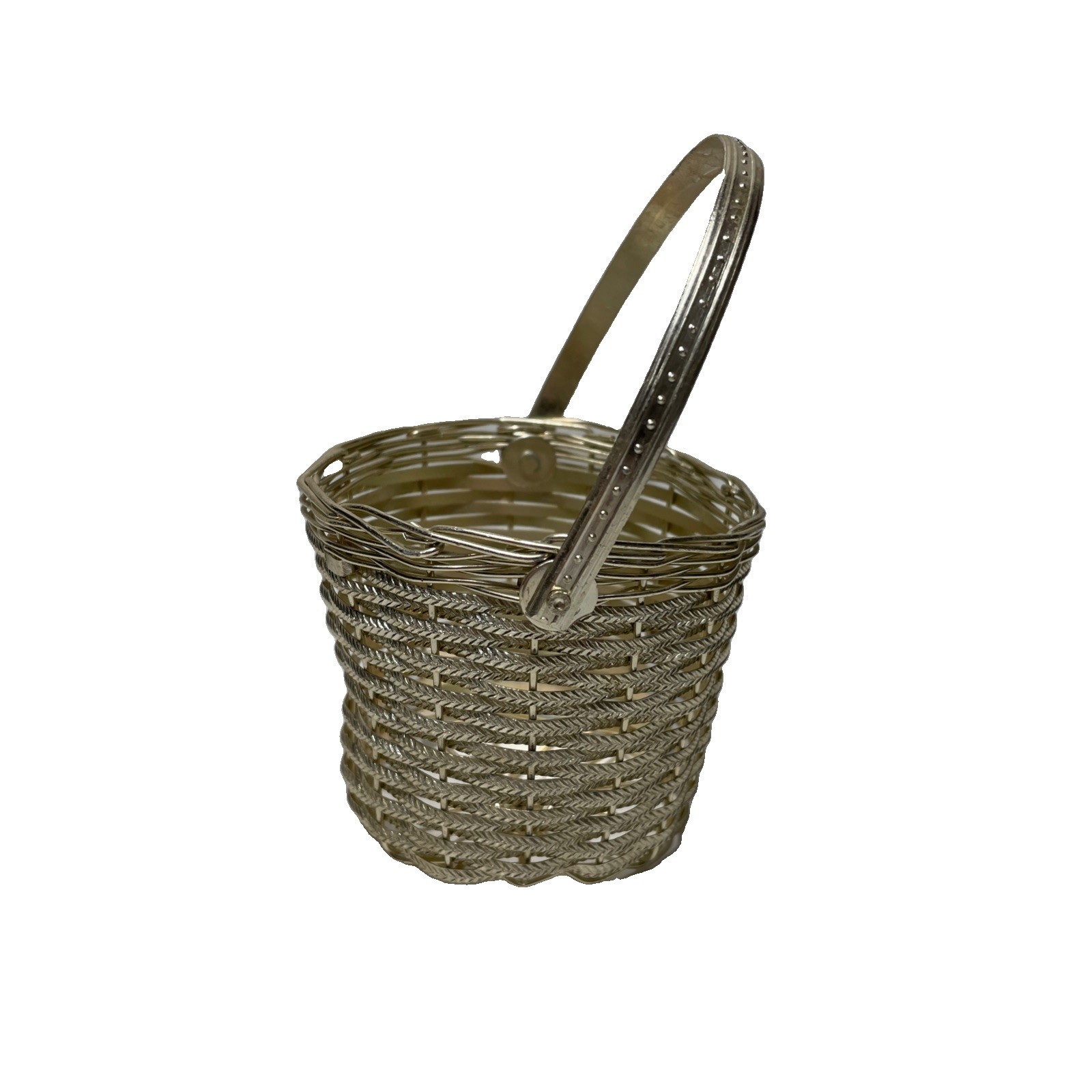 Vtg Silver-Plated Woven Wire Basket Henged Mini 5\