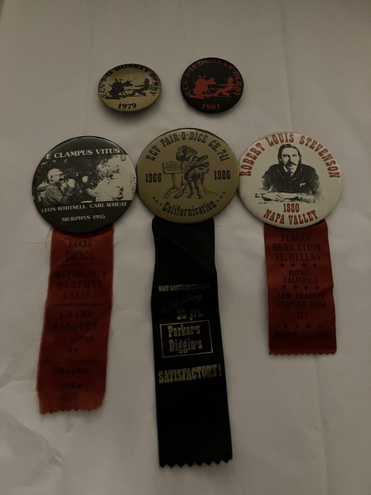 Vintage E.Clampus Vitus Ribbons Chapter 1004 California Lot Of 3 Plus 2 Buttons