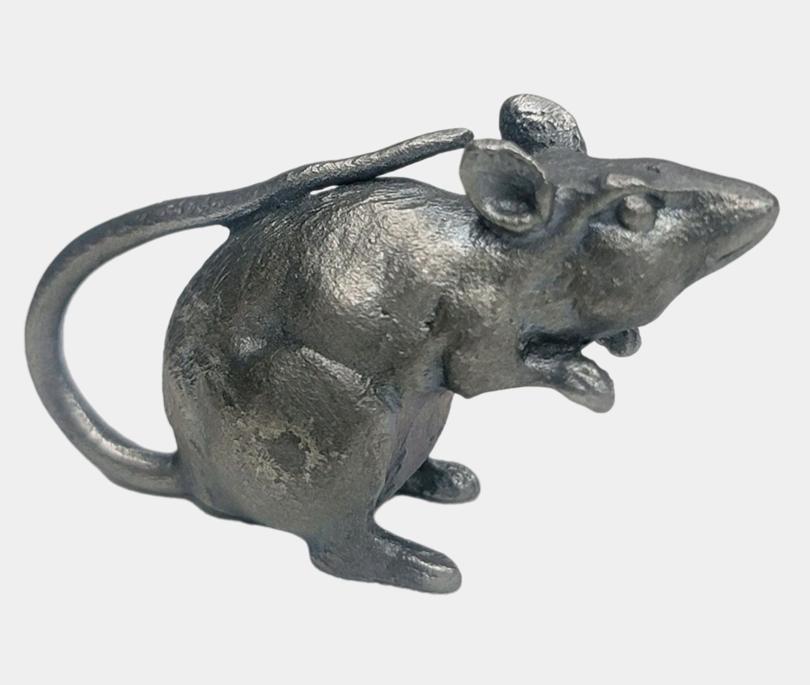 Pewter Mouse Figurine Animal Rodent Rat Fine Metal Silver Sculpture Stamped