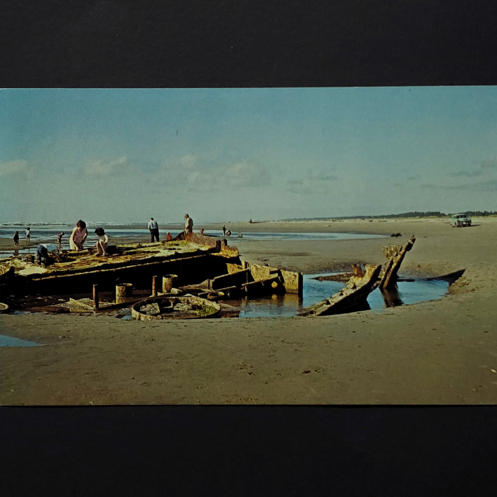 Postcard WA Long Beach Peninsula Shipwreck Intrepid Hull Beach Scene Vtg