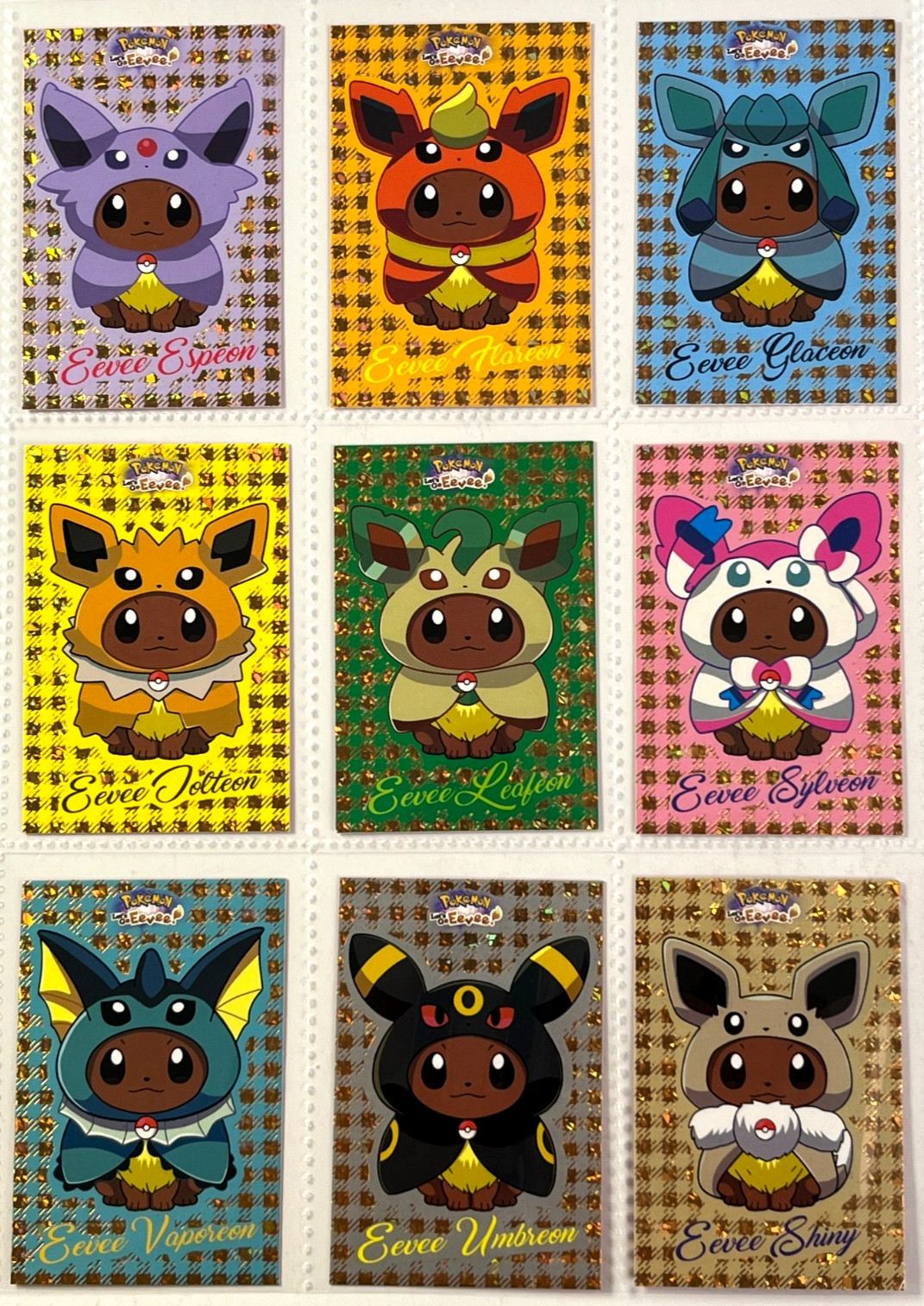 2025 POKEMON LET\'S GO EEVEE DATABASE Cards Poncho Full Set 9/9 Gold Foil Variant