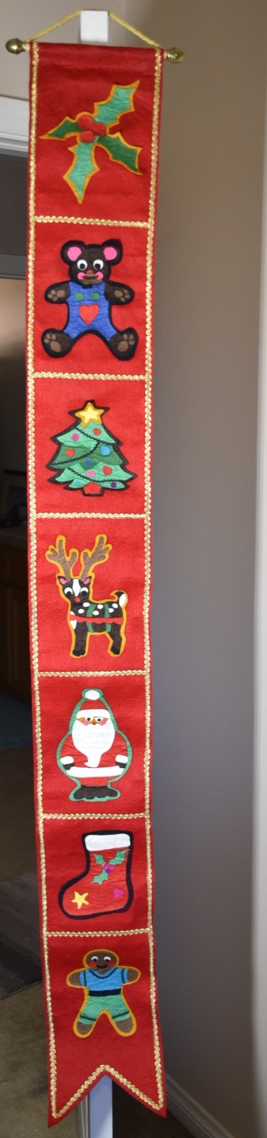Vintage Felt Christmas Banner Hanger Calendar Year 1980 Kitschy Handmade Santa