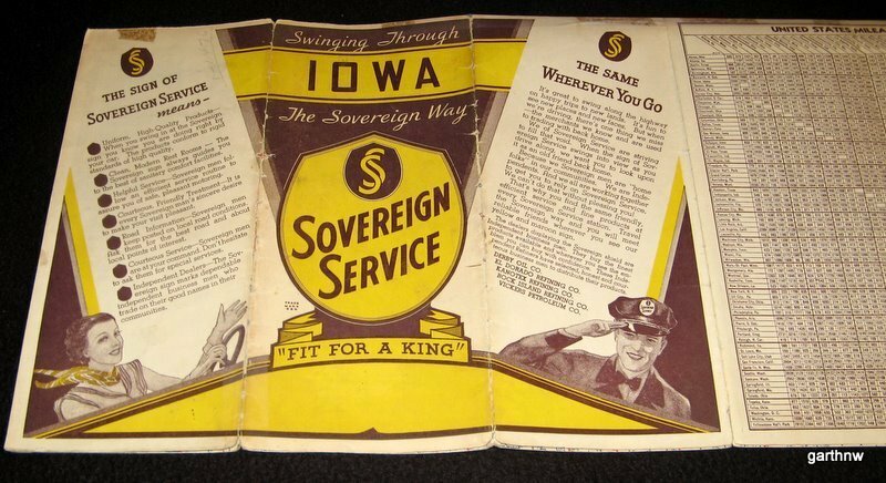 IOWA 1940\'s STATE HIGHWAY MAP - SOVEREIGN SERVICE + UNITED STATES RAND McNALLY