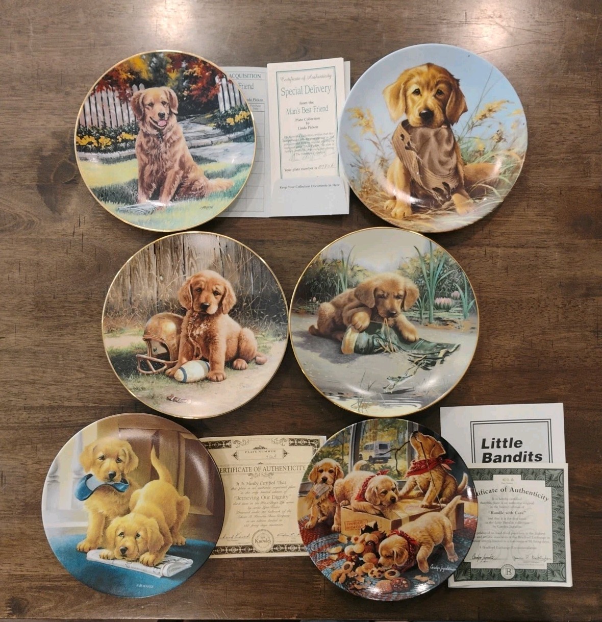 Set Of 6 Knowles and River Shore Collector Plates Puppy Golden Retriever 