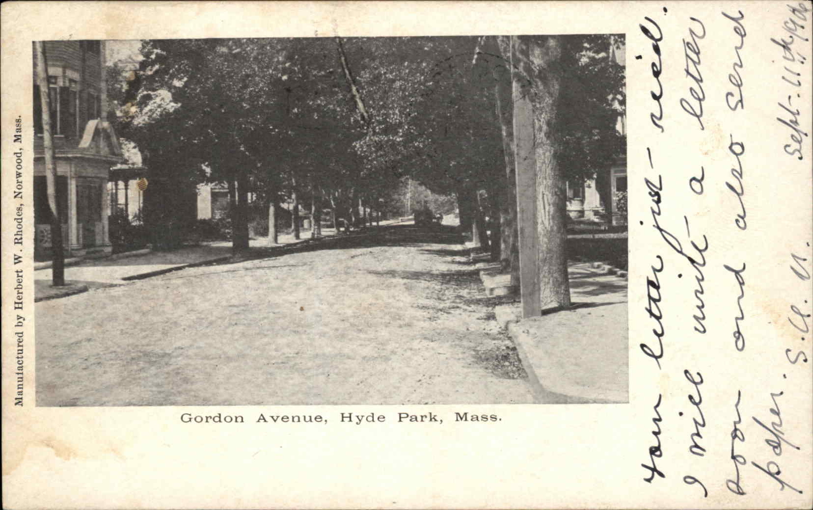 Hyde Park Massachusetts MA Gordon Avenue c1900s-10s Postcard