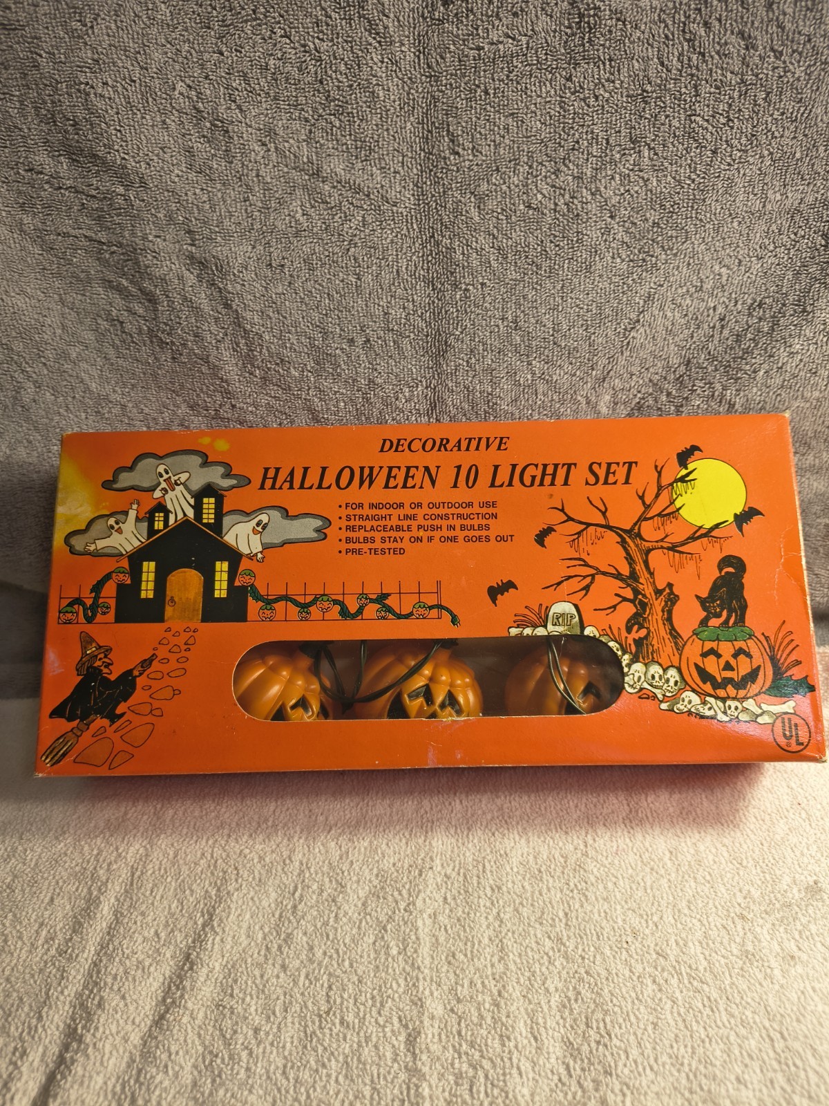 Vtg Ben Franklin Halloween 10 Light Set Pumpkin Blow Mold String Box 759845 Rare