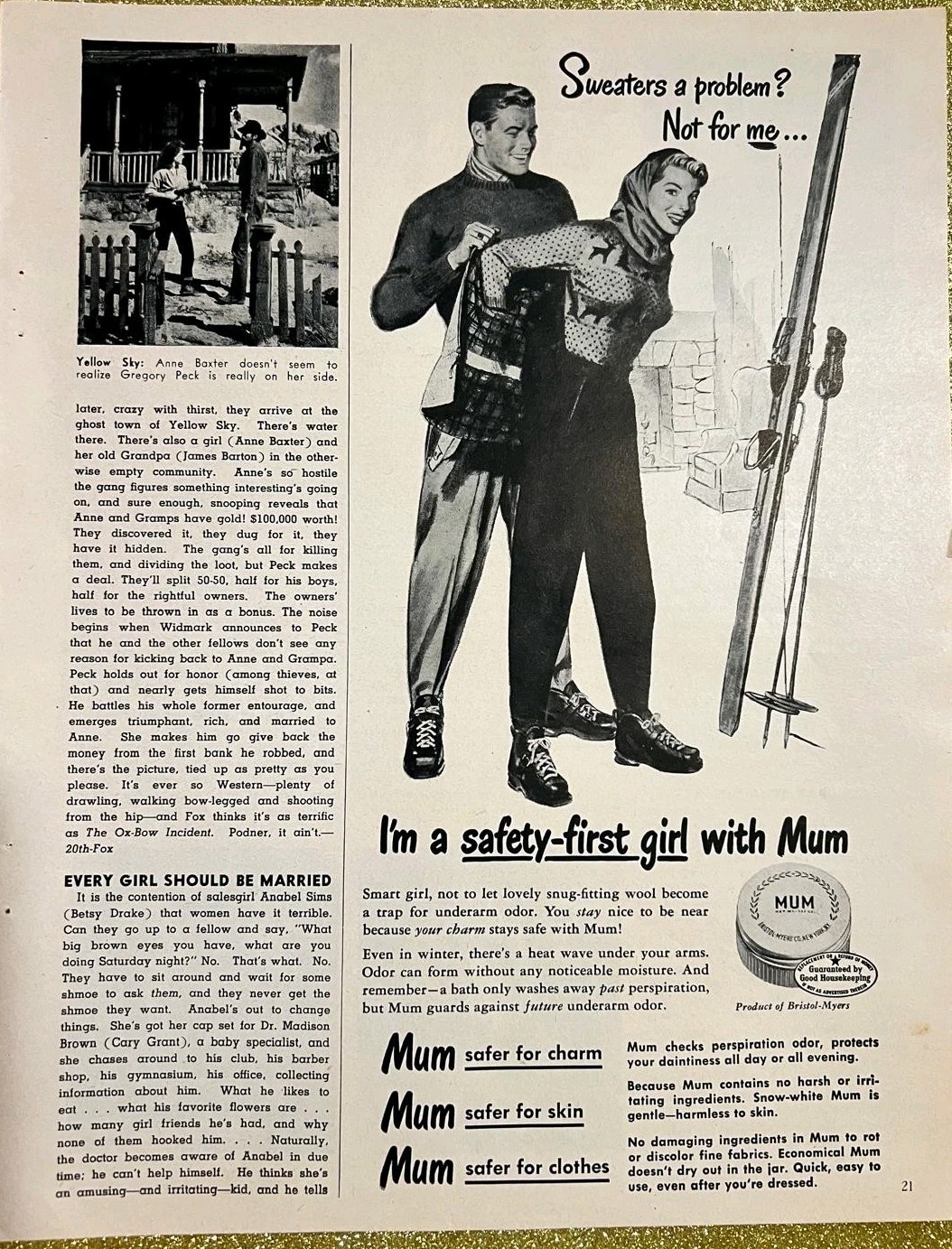 Mum Deodorant, Vintage Magazine Print Ad,Sign, Clipping, Ratro Page Advertising 
