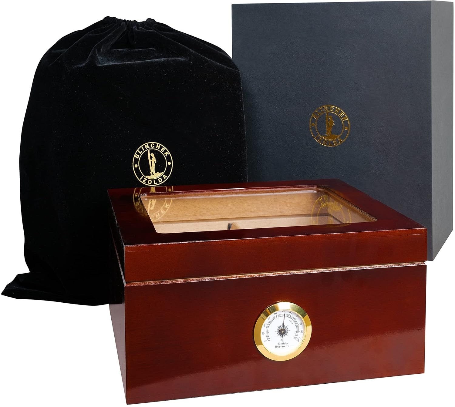 Premium Wooden Cigar Humidor box Glass Top & Hygrometer – Stores Up to 48 Cigars