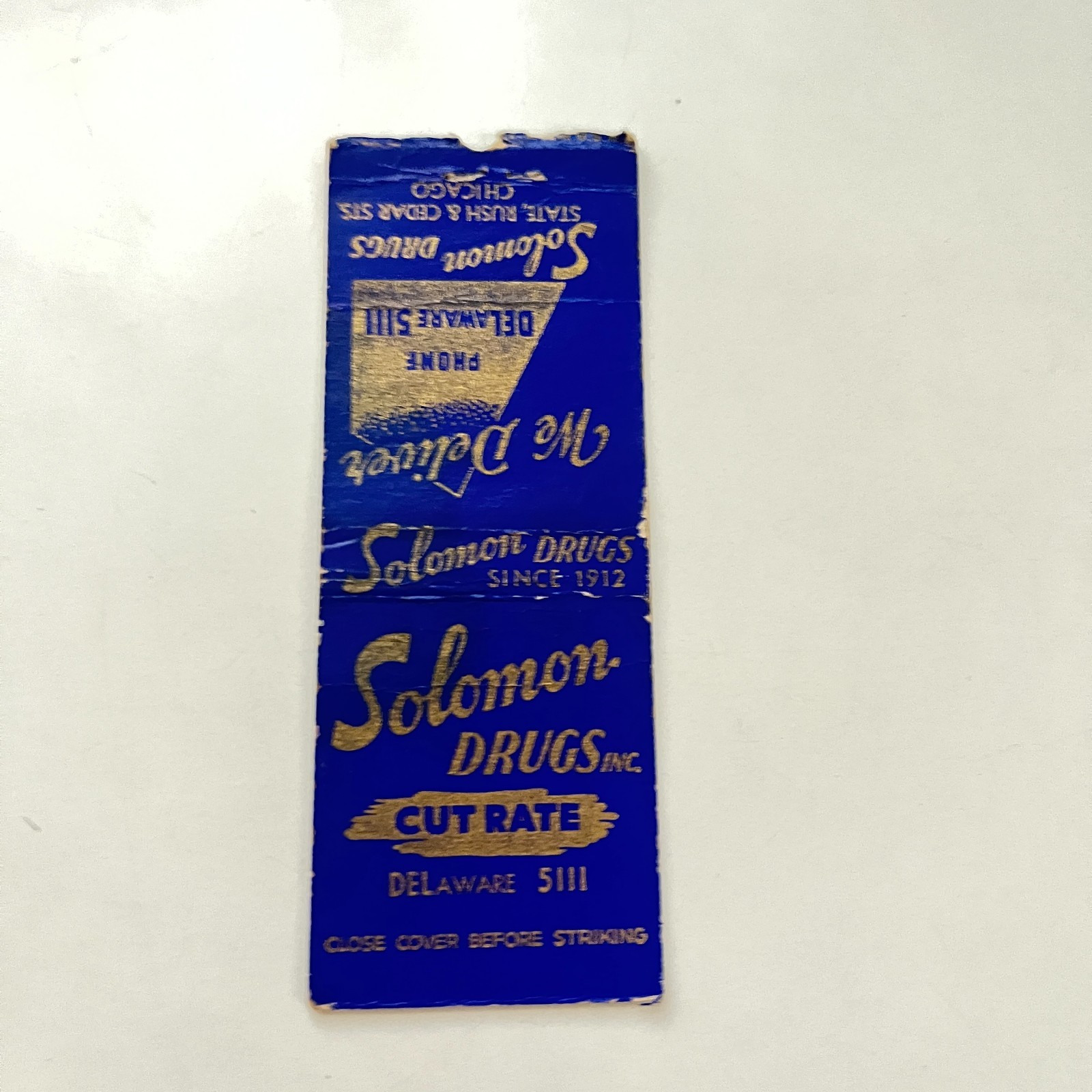 Solomon Drugs Inc Cut Rate Since 1912 Delaware Vintage Matchbook Cover TMB55-1