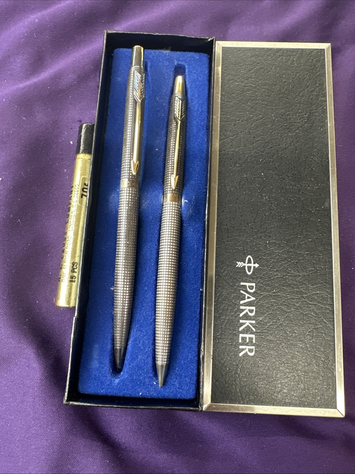 Vintage Parker 75 Cisele Sterling Silver Pen & Pencil Set w/box & lead