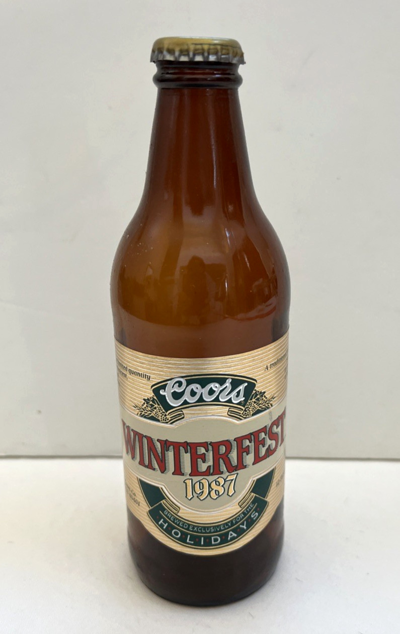 Coors Winterfest 1987 Beer Bottle Brown Empty With Cap Holidays 12 oz Golden CO.