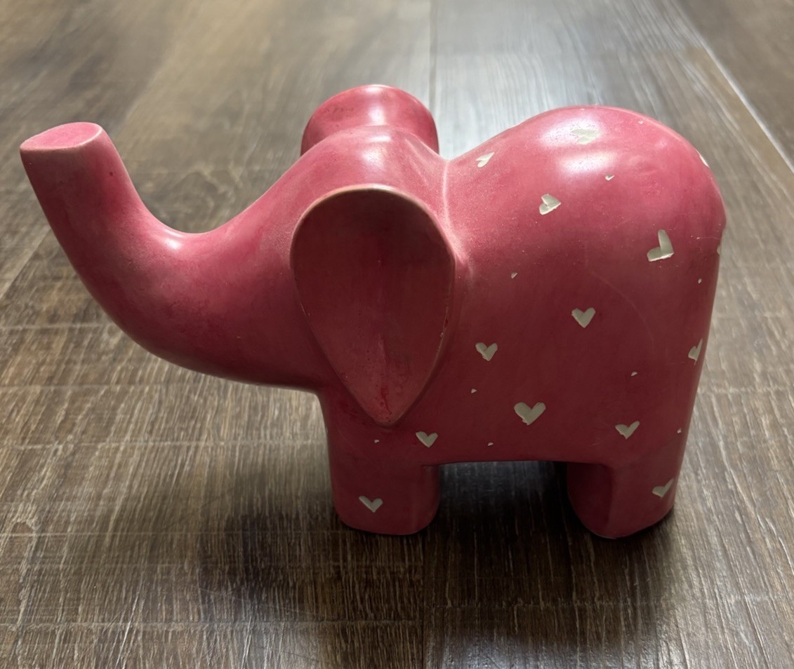 Hand Carved Soapstone Pink Elephant Figurine Small Heavy 3x5x7