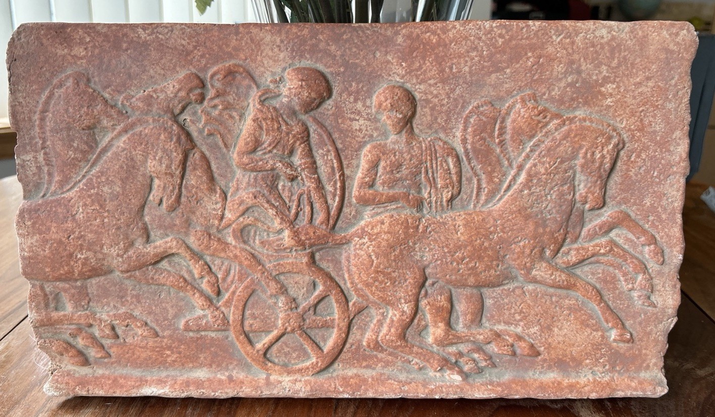Ancient Style Terracotta Chariot Horse Relief Wall Plaque Greek Roman 14.5”
