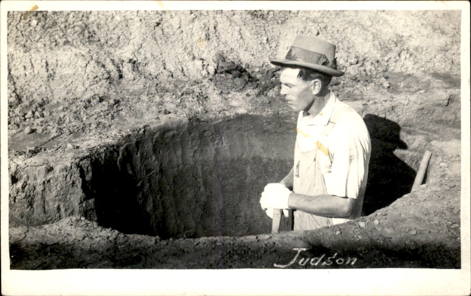 Man in a deep pit Digging Hole Labor Occuation c1920s Real Photo Postcard bhn
