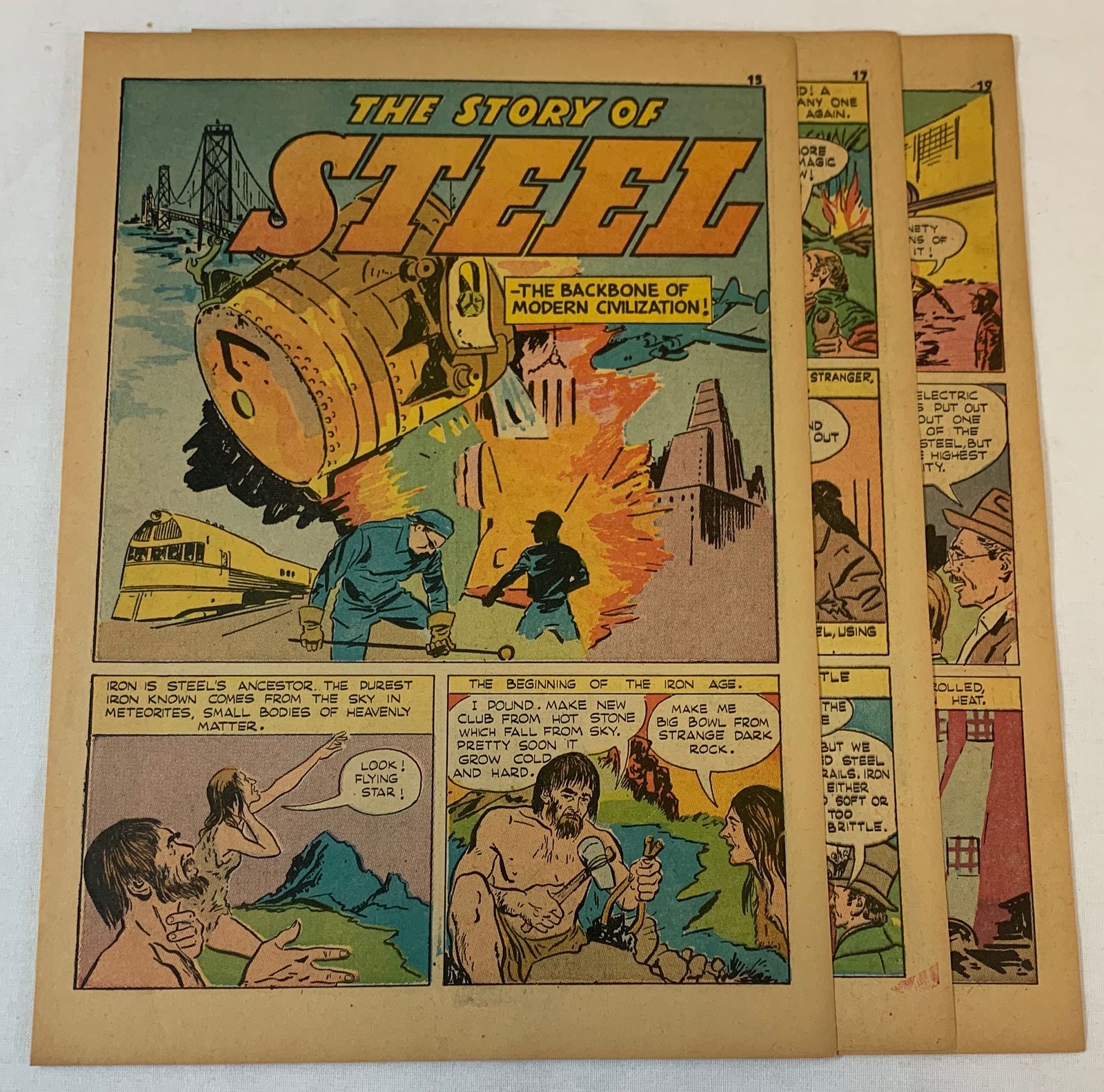 1943 six page cartoon story ~ THE STORY OF STEEL Benjamin Huntsman, etc