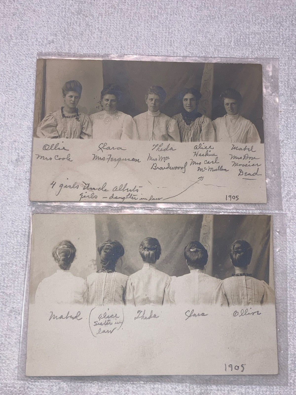 1905 RPPC Postcard Women Sisters Family Portrait ID\'d Front & Back View Set of 2