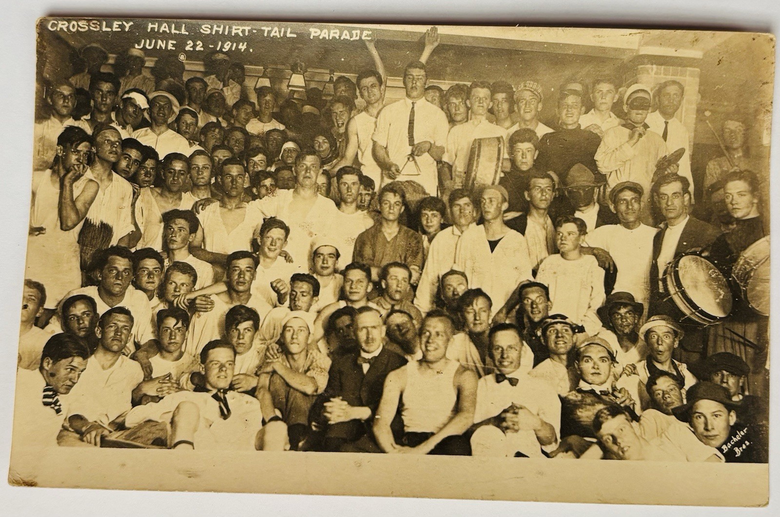 Rare 1914 Northfield, Mt Hermon, Mass. Crossley Hall Shirt-Tail Parade RPPC