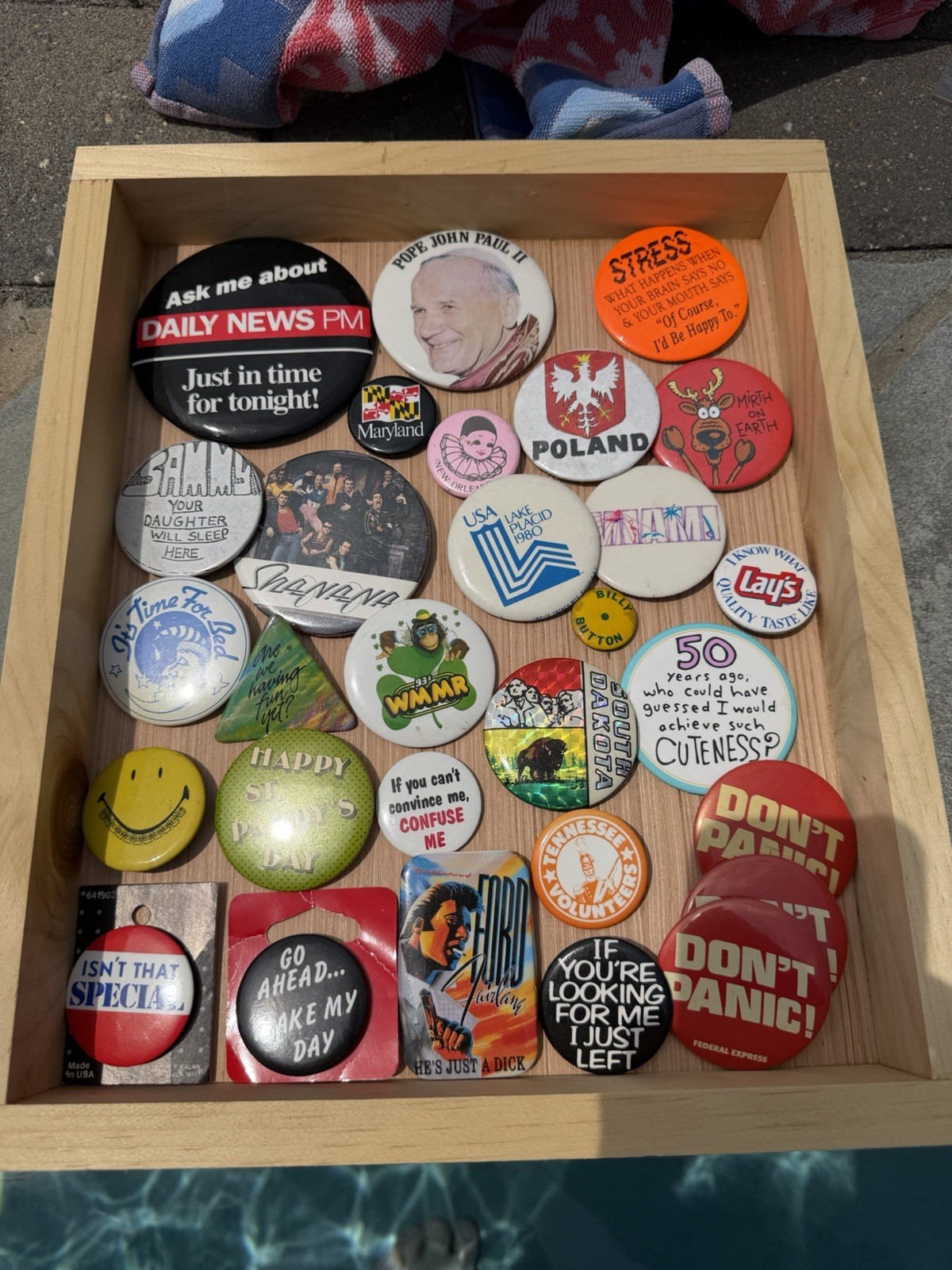 Vintage Pinback Button Lot 1980 Lake Placid Sha Na Na WMMR Ford Fairlane Pope 
