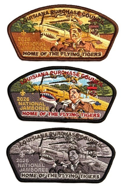 BSA LOUISIANA PURCHASE OA 254 2026 JAMBOREE 3-PATCH JSP WWII USAF P-151 100 MADE