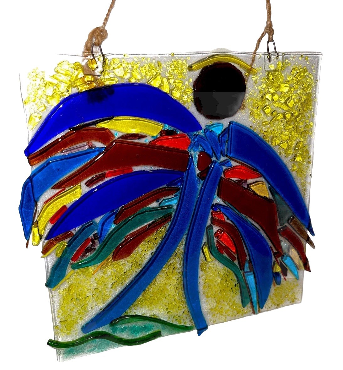 Vintage Art Fused Stained Glass Suncatcher ￼Hand Made colorful angel 9 X 9 fun