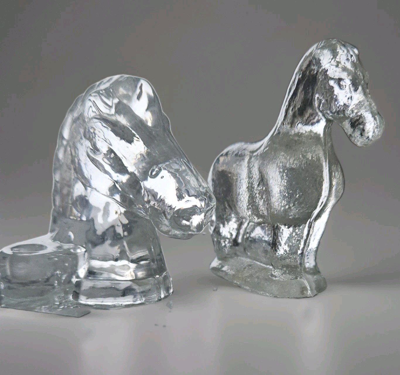 Vintage Biedermann Crystal Horse Head Votive Holder & Crackle Horse Set Taiwan