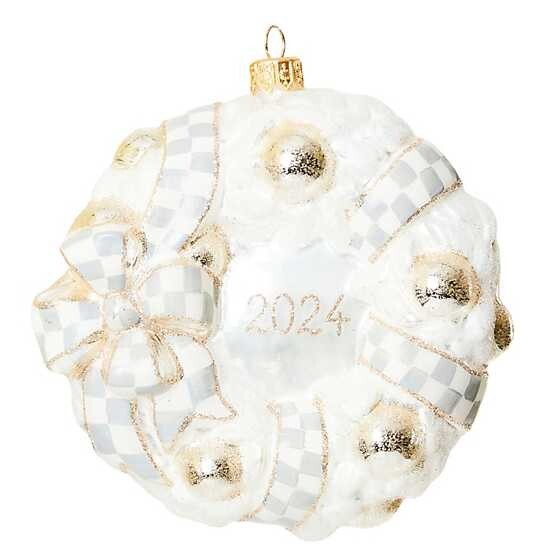 Brand New Mackenzie Childs 2024 Crystal Palace Wreath Glass Ornament