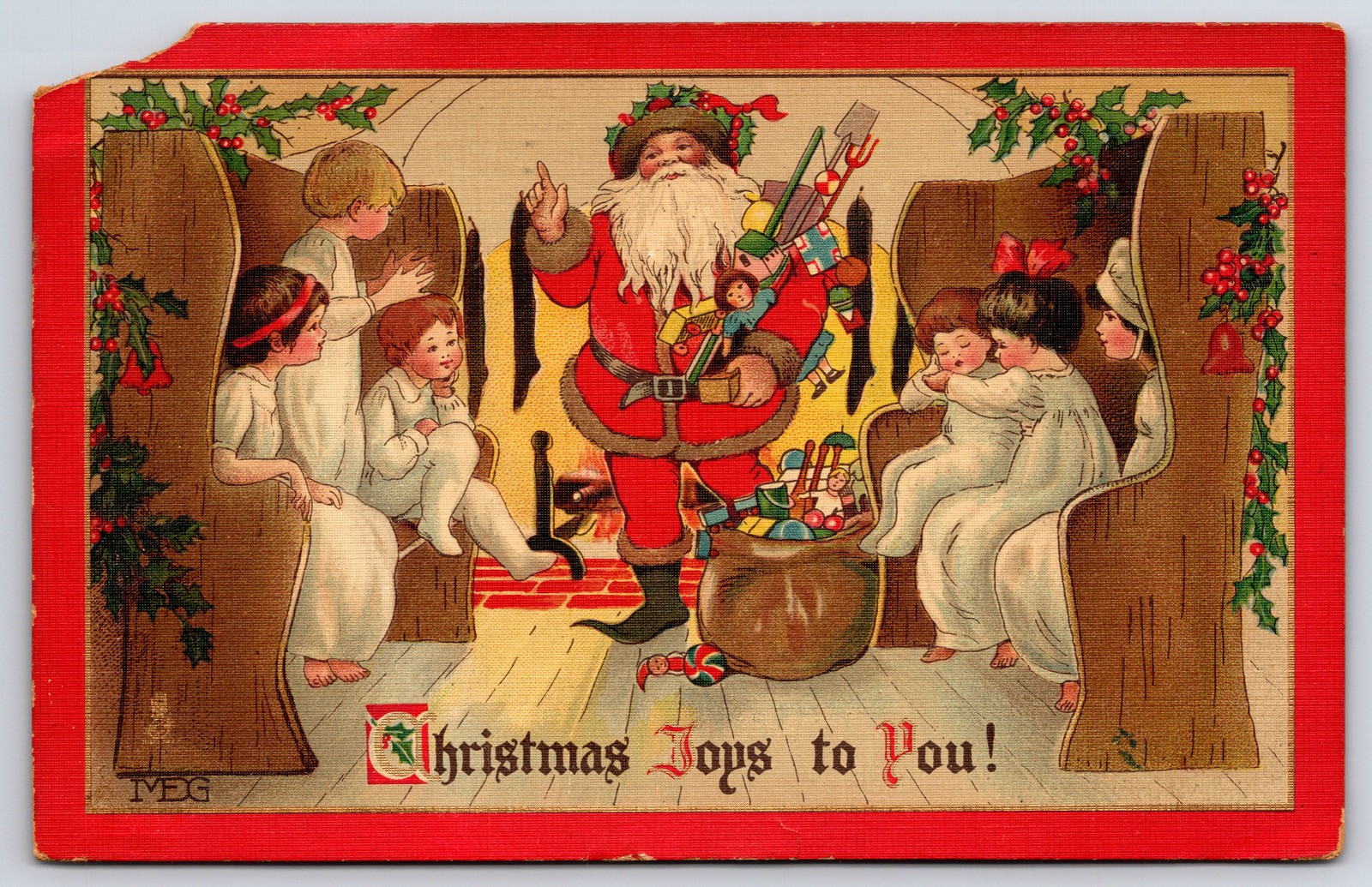 1914 Christmas Joys Santa Children Tuck's Antique Postcard